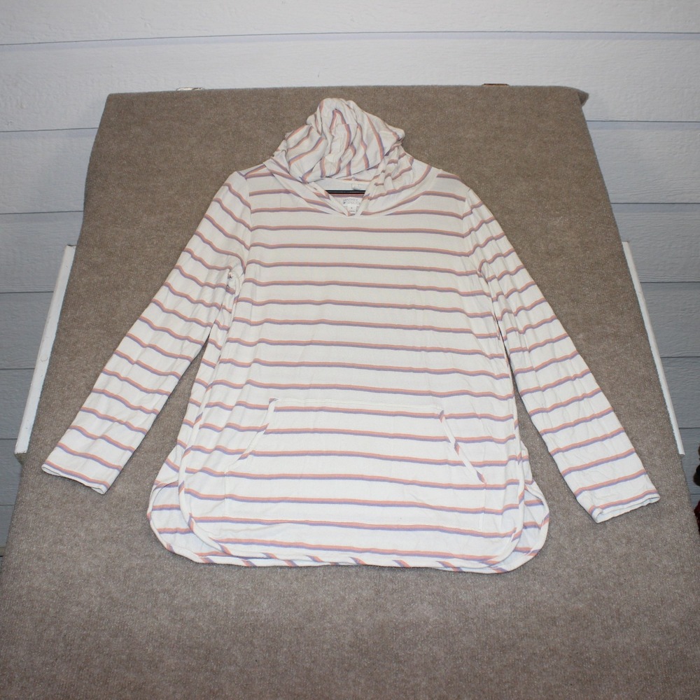 Market & Spruce Womens XL Striped Hoodie Pullover Orange Purple Cream WGK10299